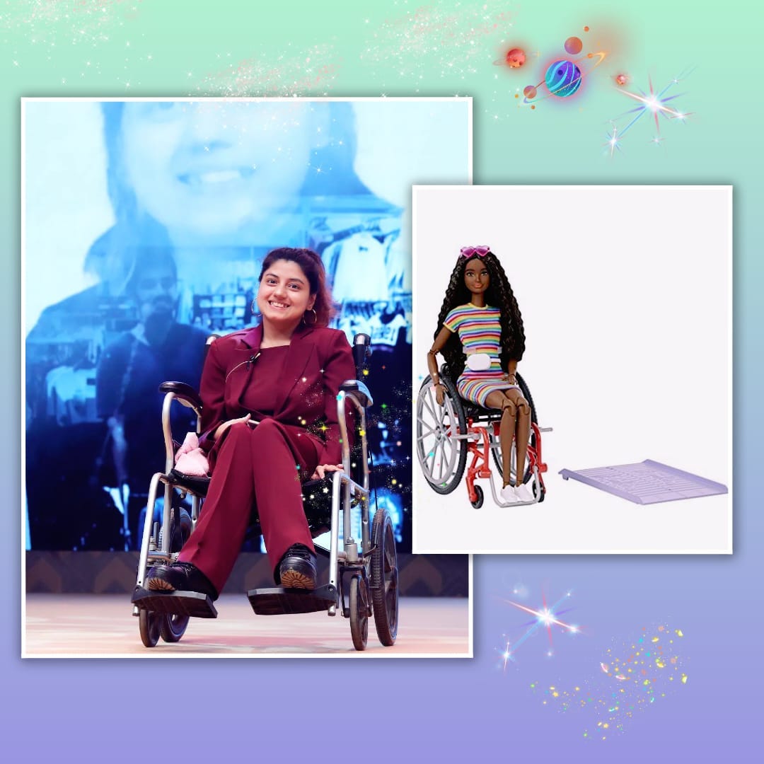 Vinayana Khurana, writer and social influencer with cerebral palsy alongside wheelchair Barbie Vinayana Khurana, writer and social influencer with cerebral palsy alongside wheelchair Barbie