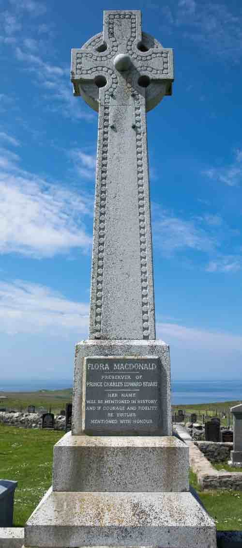 The Celtic cross monument to Flora MacDonald, with inscription attributed to Samuel Johnson. The Celtic cross monument to Flora MacDonald, with inscription attributed to Samuel Johnson.