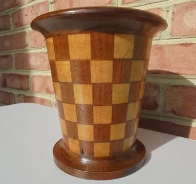 Fine Antique Vintage Wood Marquetry Vase 6 1/8" - Picture 4 of 9