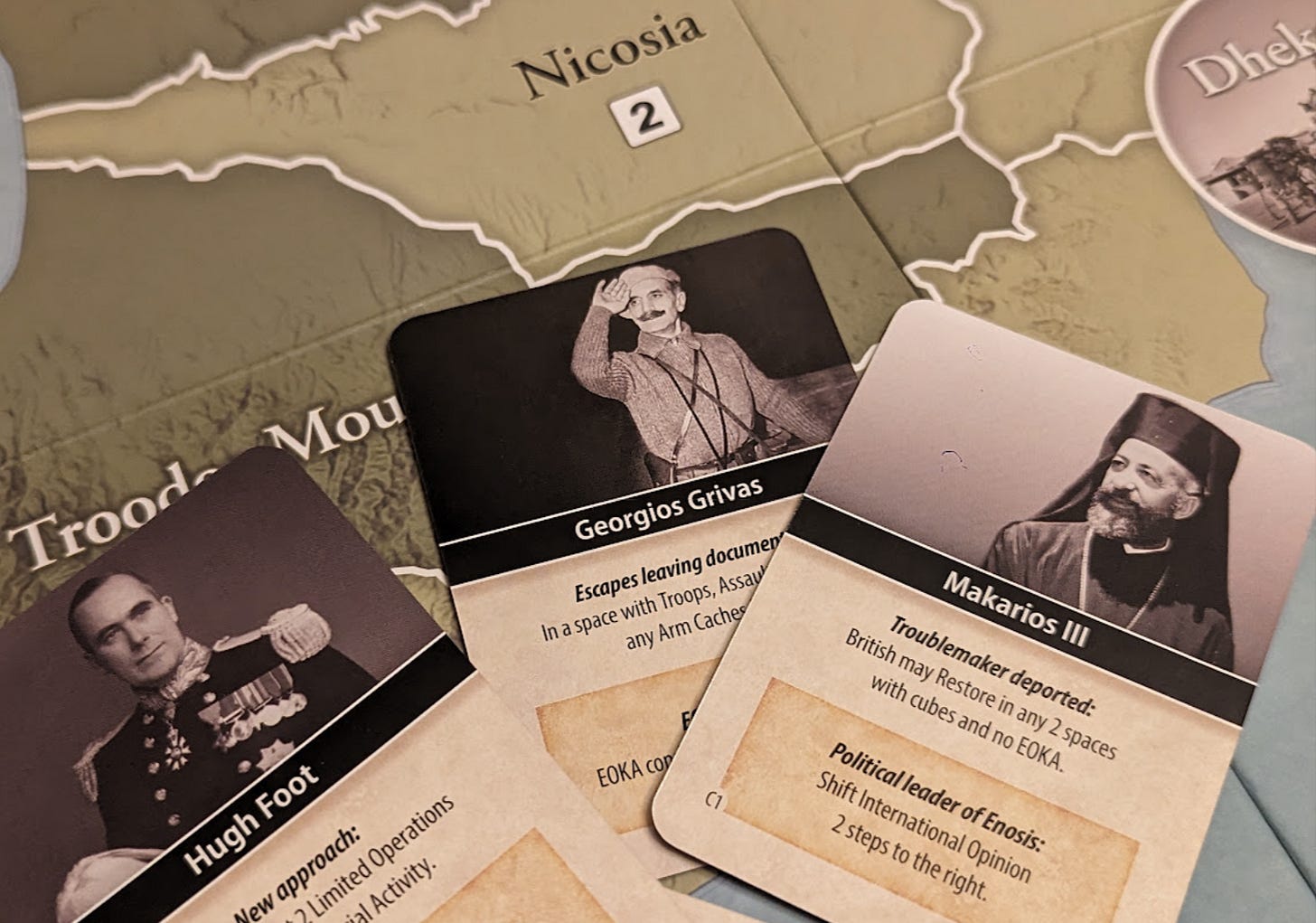 Board and cards of the Cyprus scenario for the tabletop wargame The British Way