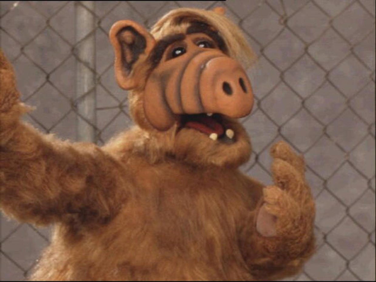 Alf the alien standing by chain link fence