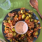 parm crusted brussels sprouts with spicy lemon aioil