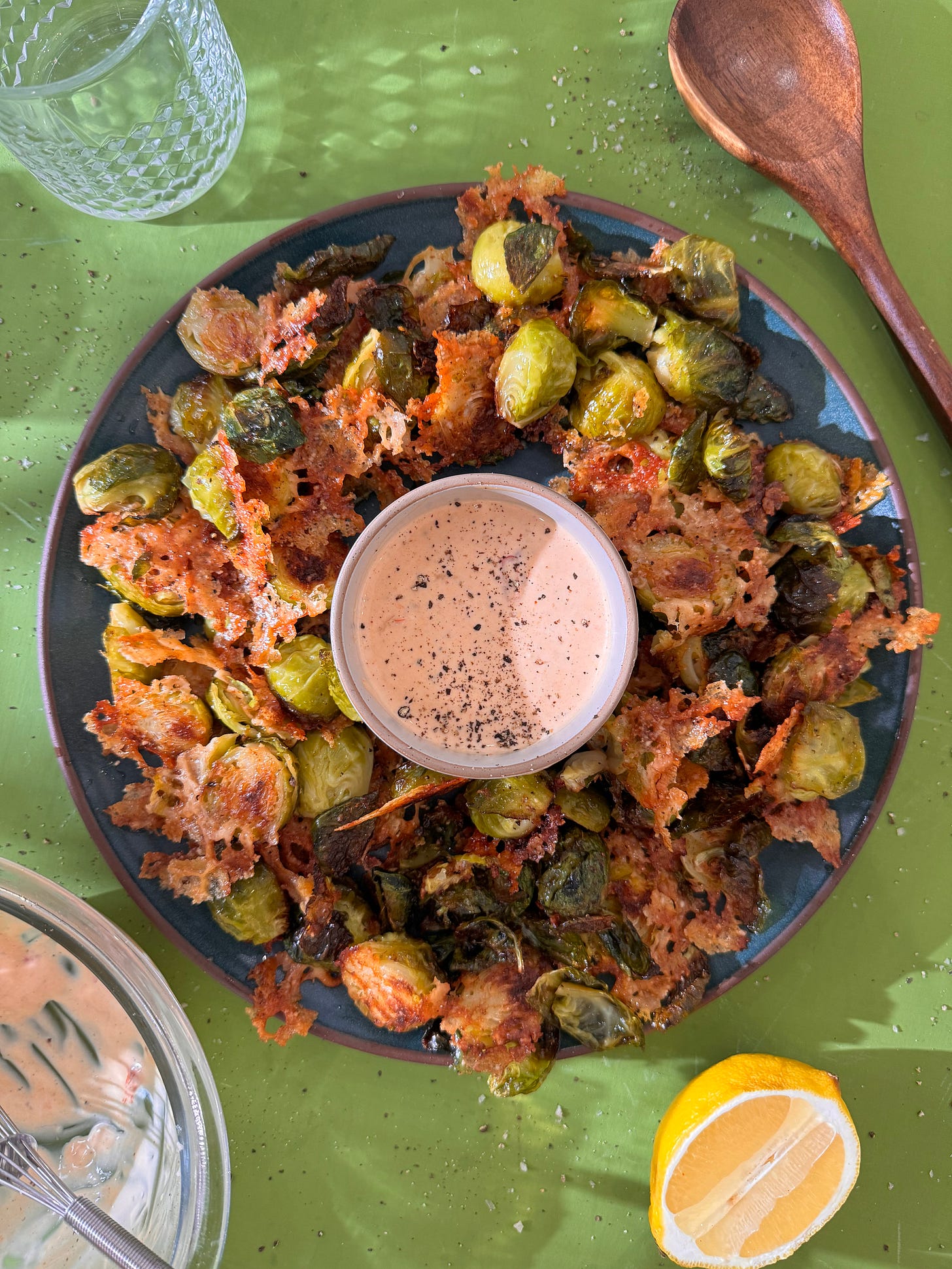 Parmesan-crusted brussels sprouts with spicy lemon aioli Parmesan-crusted brussels sprouts with spicy lemon aioli