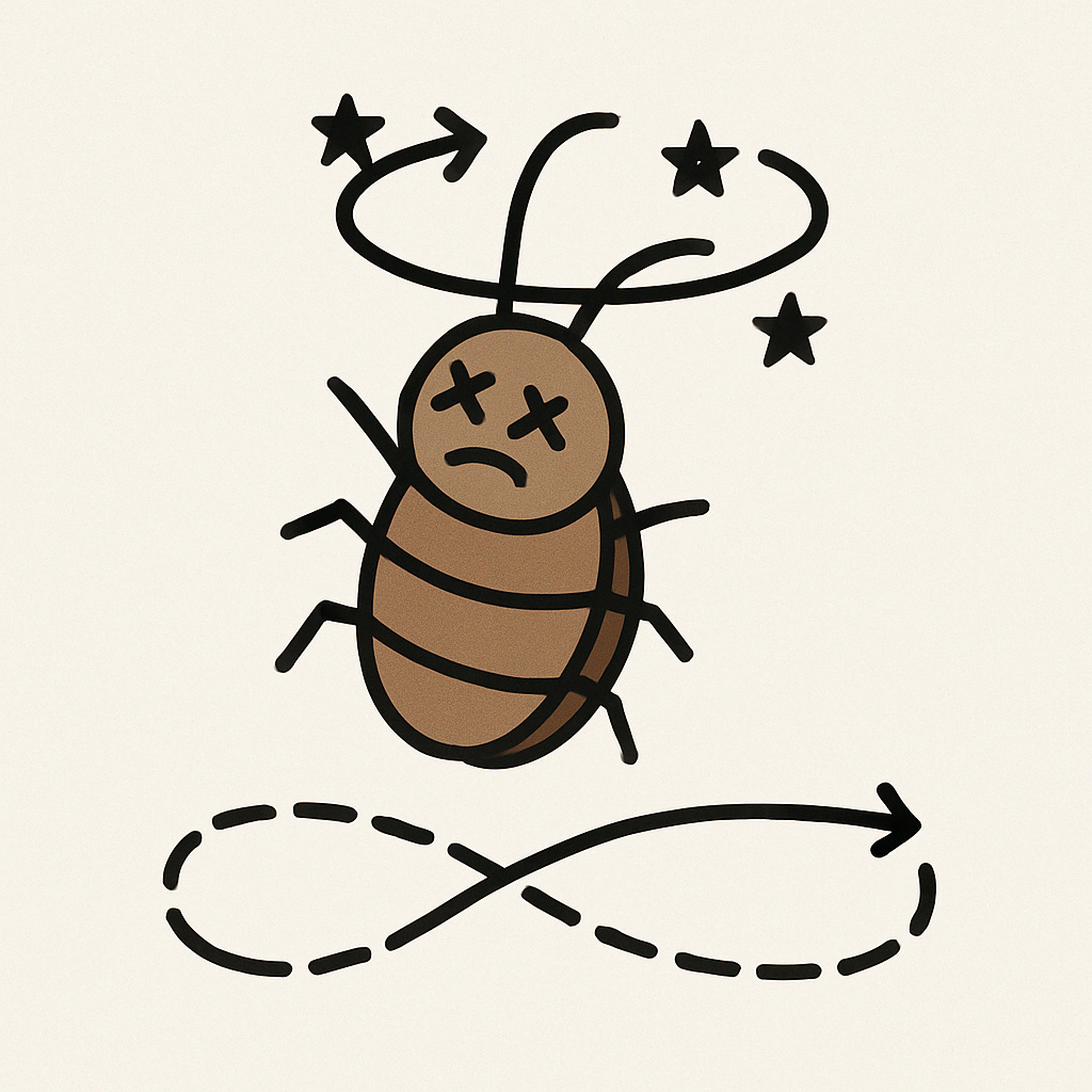 Generated image Generated image: "Me, trying to 'iterate' without a proper evaluation system. Just a dizzy cockroach in a loop!"