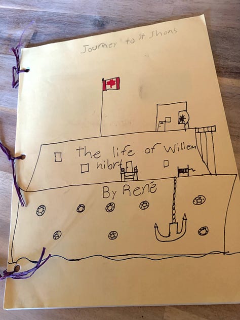 hand drawn images of a cover for a booklet, a fairy character and some painted tiles with a handwritten note. 