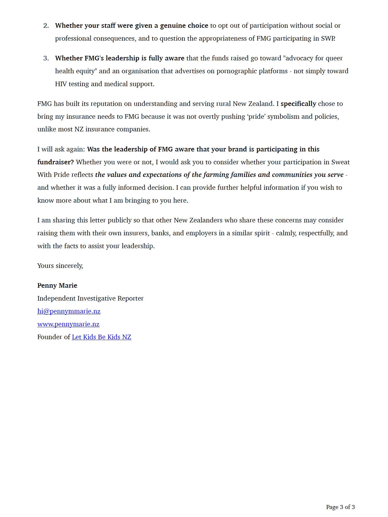 FMG letter from Penny Marie Page 3 FMG letter from Penny Marie Page 3