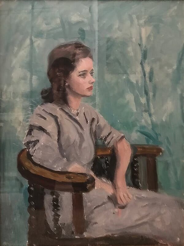 A portrait of Cecily Gemmell, painted by Winston Churchill. A portrait of Cecily Gemmell, painted by Winston Churchill.