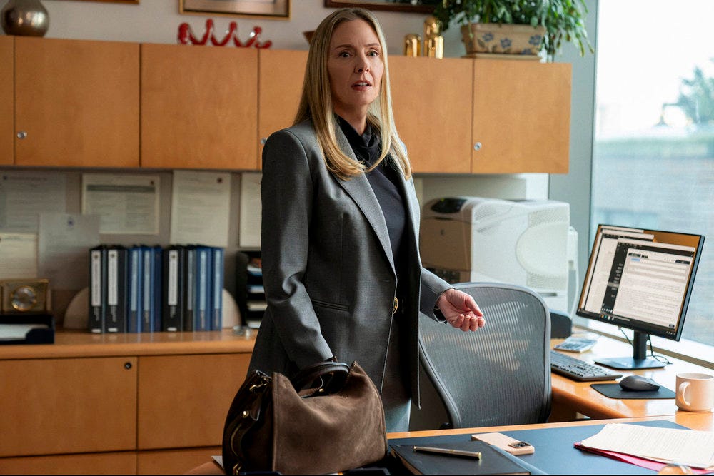 Line of Fire Episode 5 "Cul de Sac" Hope Davis as Jane Hollingsworth inside her U.S. Marshal office stunned at the information about Logan's murder case Line of Fire Episode 5 "Cul de Sac" Hope Davis as Jane Hollingsworth inside her U.S. Marshal office stunned at the information about Logan's murder case