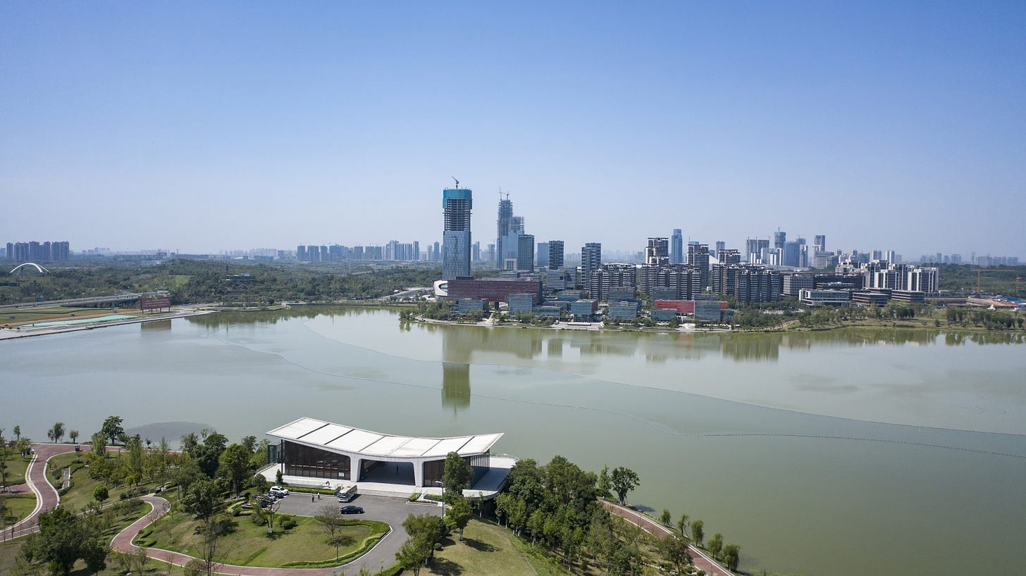 An aerial view of Xinglong Lake in the heart of Chengdu Tianfu Park City, a model for China’s plan to build greener cities. An aerial view of Xinglong Lake in the heart of Chengdu Tianfu Park City, a model for China’s plan to build greener cities.