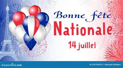 14 Juillet, Bonne Fete Nationale, French Lettering Banner Cartoon ...