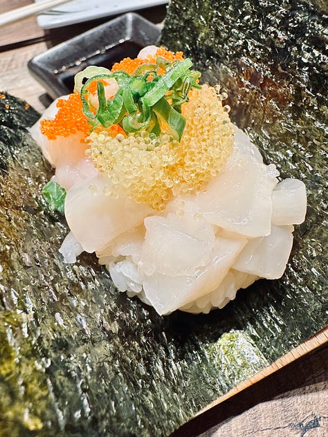a photo of the different handrolls and desserts at matsunori handroll bar.