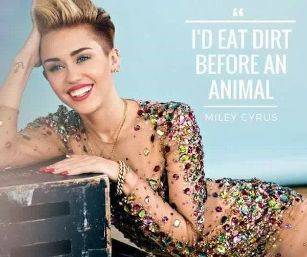 This may contain: miley cryus is smiling and posing for the camera