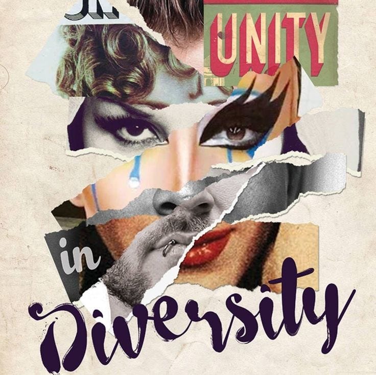 This may contain: a collage of photos with the words university in different colors and shapes, including an image of a woman's face