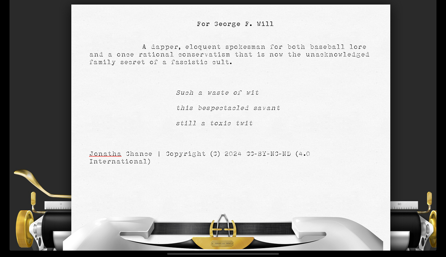 Image of 17 sounds by Jonatha Chance rendered upon the Hanx Golden Touch with the Hanx Writer typewriter app.