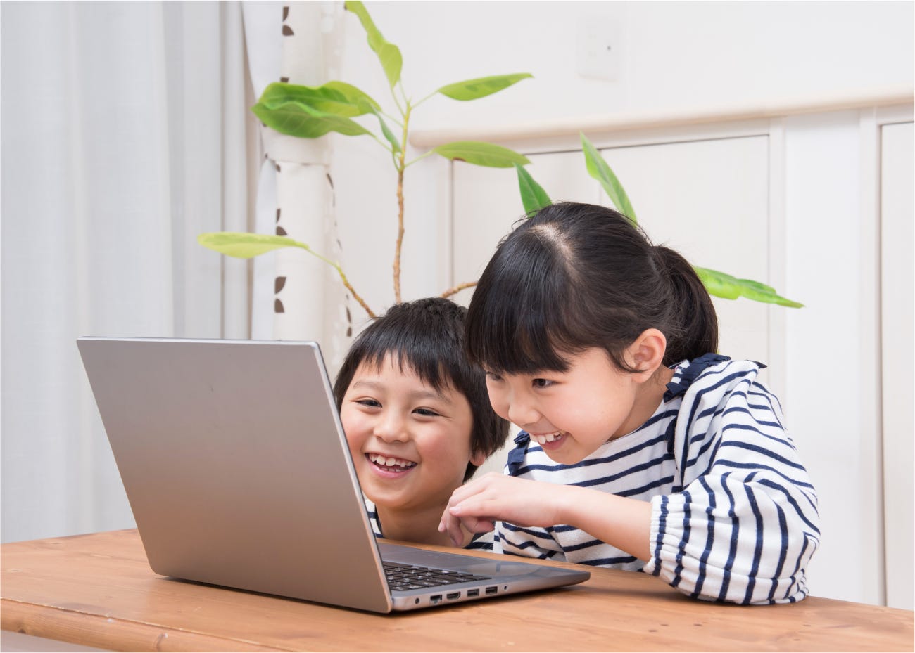 two children with one typing on a laptop two children with one typing on a laptop