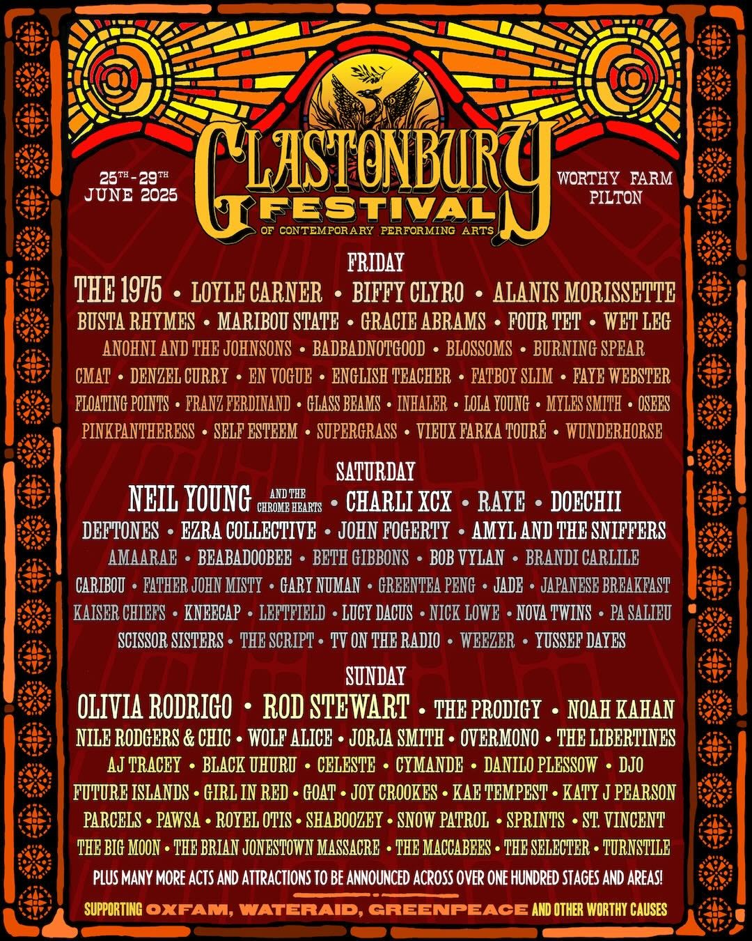 Glastonbury Festivals Line-Up 2025 Poster Glastonbury Festivals Line-Up 2025 Poster