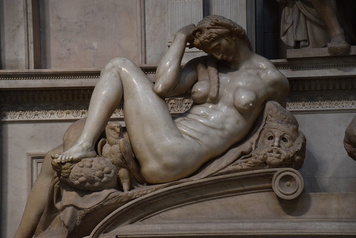 "Night," Michelangelo, 1526 to 1531. Medici Chapel, San Lorenzo, Florence. "Night," Michelangelo, 1526 to 1531. Medici Chapel, San Lorenzo, Florence.