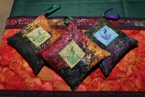 Balsom pillows, an altar cloth, and a table runner made by Charlotte for our wedding