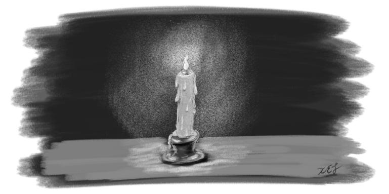 digital pencil drawing of a candle by kel e fox