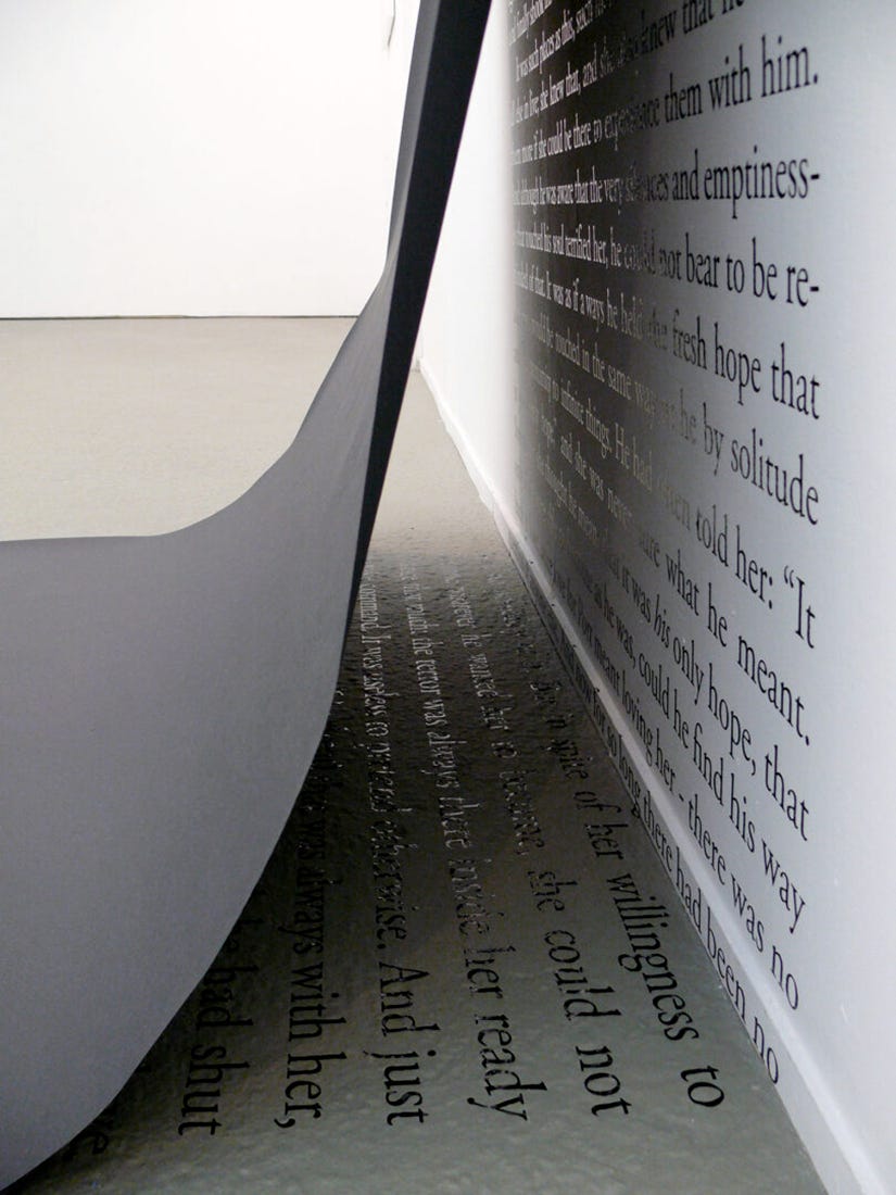 Marina Camargo, The Sheltering Sky, (paper and adhesive on the wall and floor), 2008 [© Marina Camargo]; Solo exhibition: Palavra Perdida, Galeria Virgílio, São Paulo, October 14 – November 6, 2008