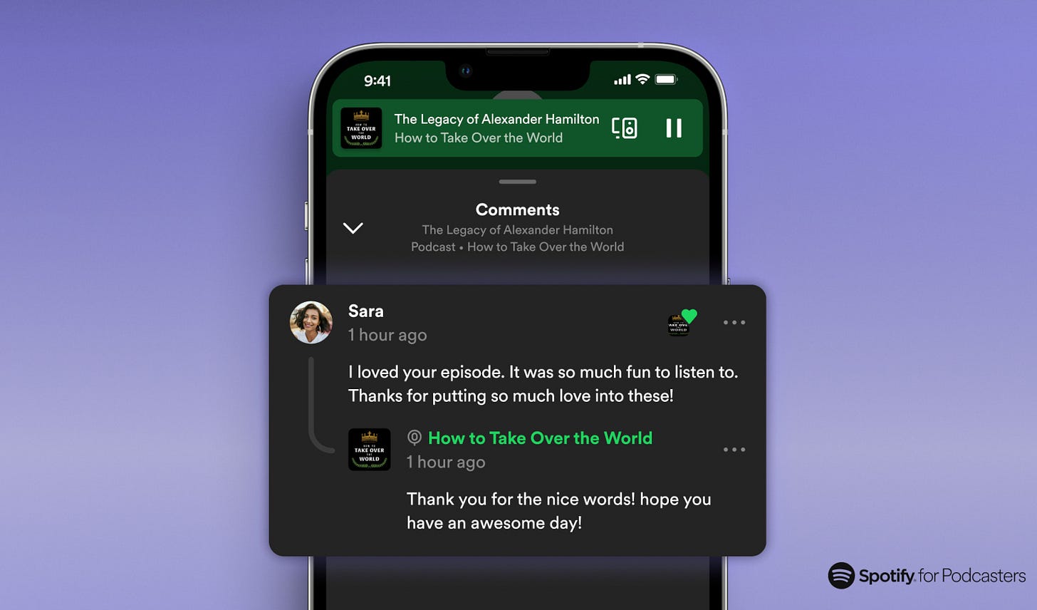 Example of how podcast comments would look within the Spotify app