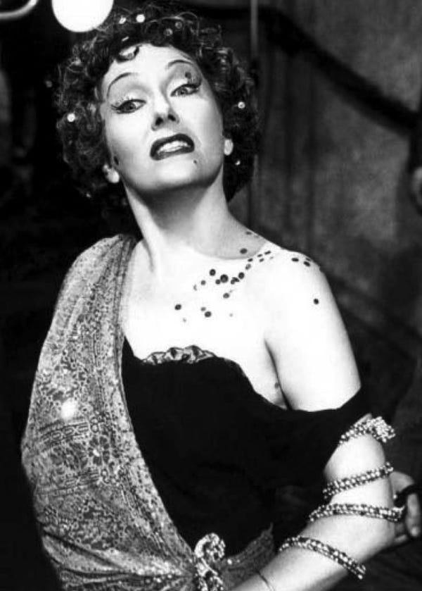 Gloria Swanson as Norma Desmond, Donald Trump in a clownish pose.