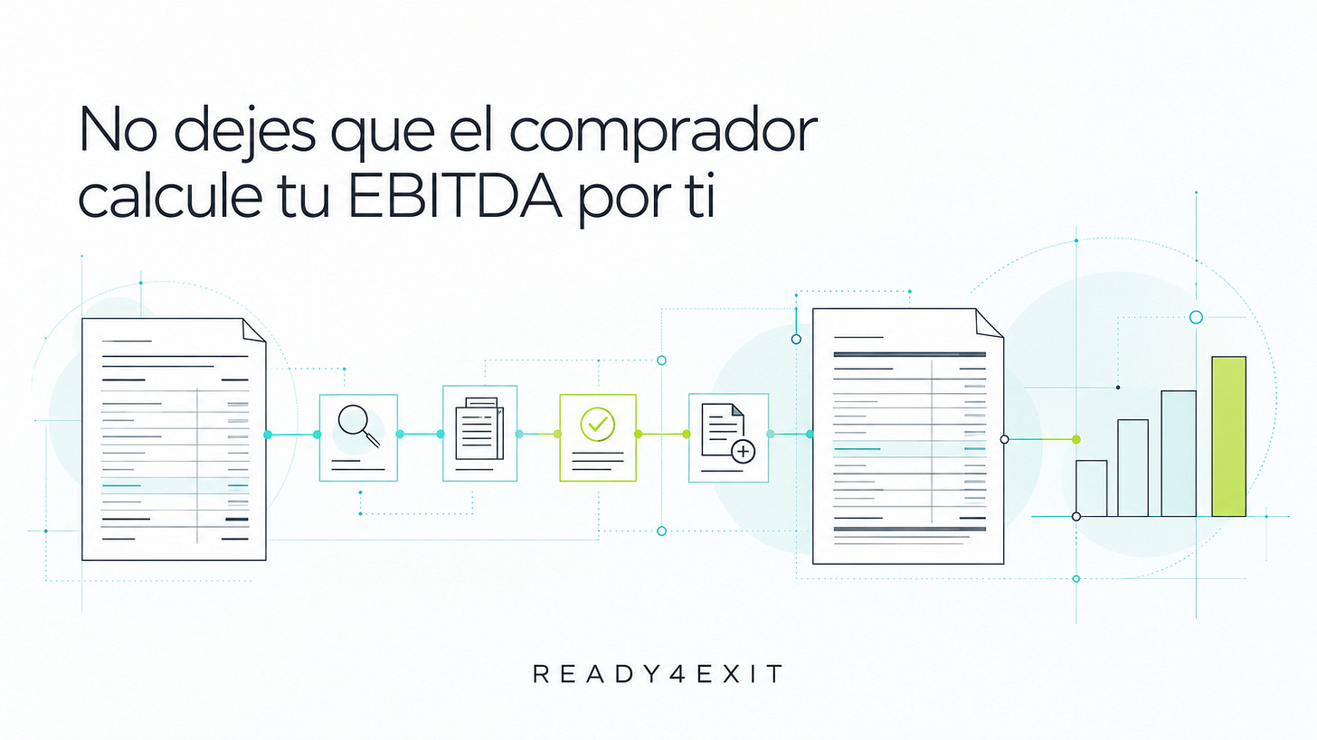 Ilustración conceptual del recorrido desde el EBITDA reportado hasta un EBITDA normalizado y documentado que puede defenderse ante un comprador.