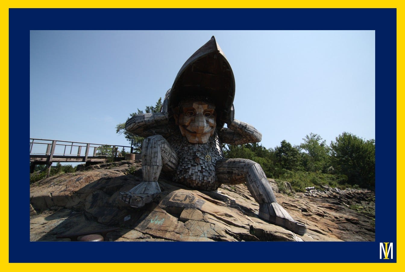 Mrs Skipper the Troll, with her boat. Mrs Skipper the Troll, with her boat.