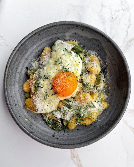 Asparagus Gnocchi with Lemon, Parmesan, and Fried Egg