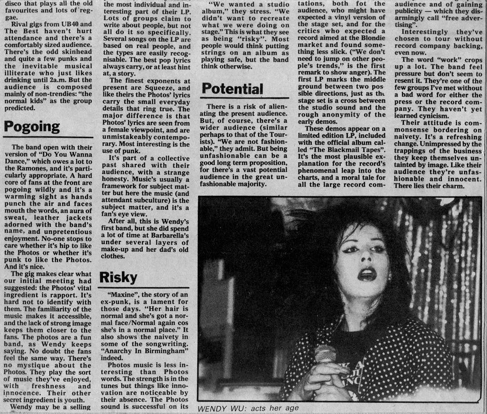 Page 2 of the cutting. It includes a photo of singer Wendy on stage.