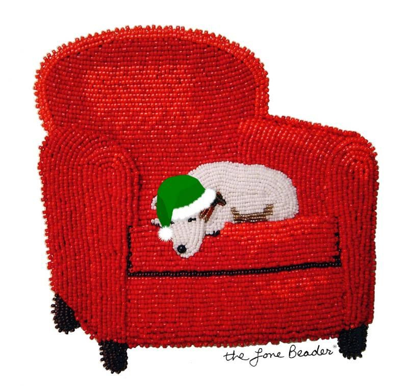 bead embroidery beadwork santa's helper hat Christmas Jack Russell Terrier beads etsy zazzle 