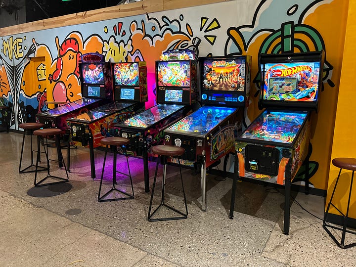 Games, hall, signs, tables, chairs