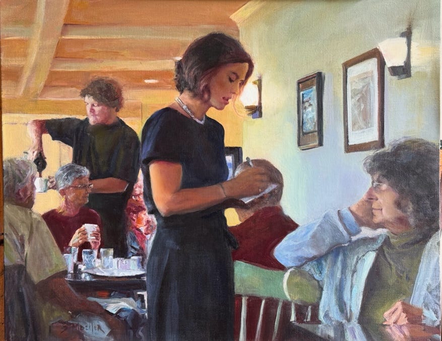 A person standing in a restaurant

Description automatically generated