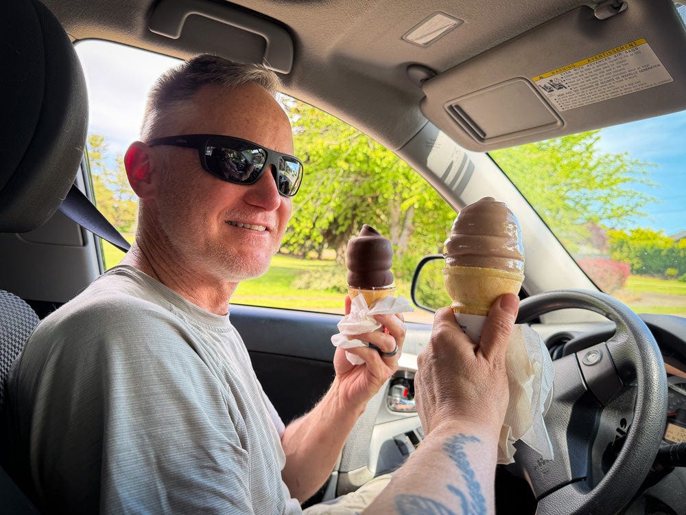 getting icecream in the car withthe windows rolled down