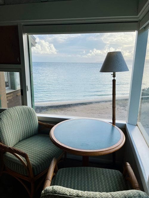 Views of Oahu on the beach, outside the lodge, in my room, and under a rainbow