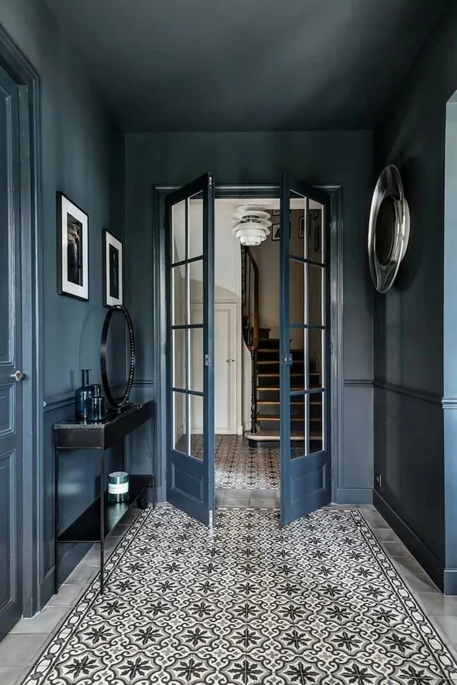 colour drenched hallway in blue
