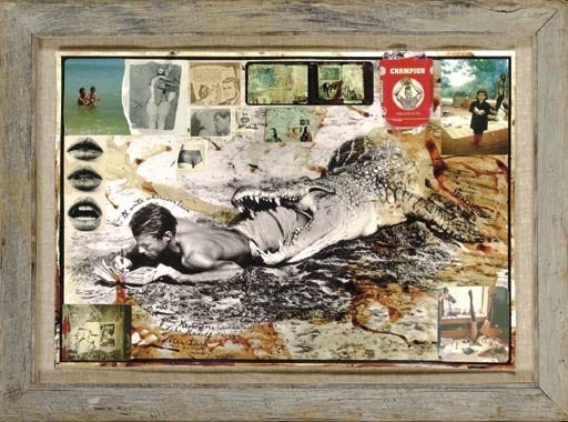 Artwork by Peter Beard, I'll Write Whenever I Can, Made of gelatin silver print collage with ink and blood handwork, color-coupler prints