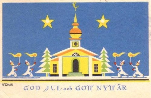 This may contain: an old postcard with a church and christmas trees in the background that says, god just got my fair This may contain: an old postcard with a church and christmas trees in the background that says, god just got my fair