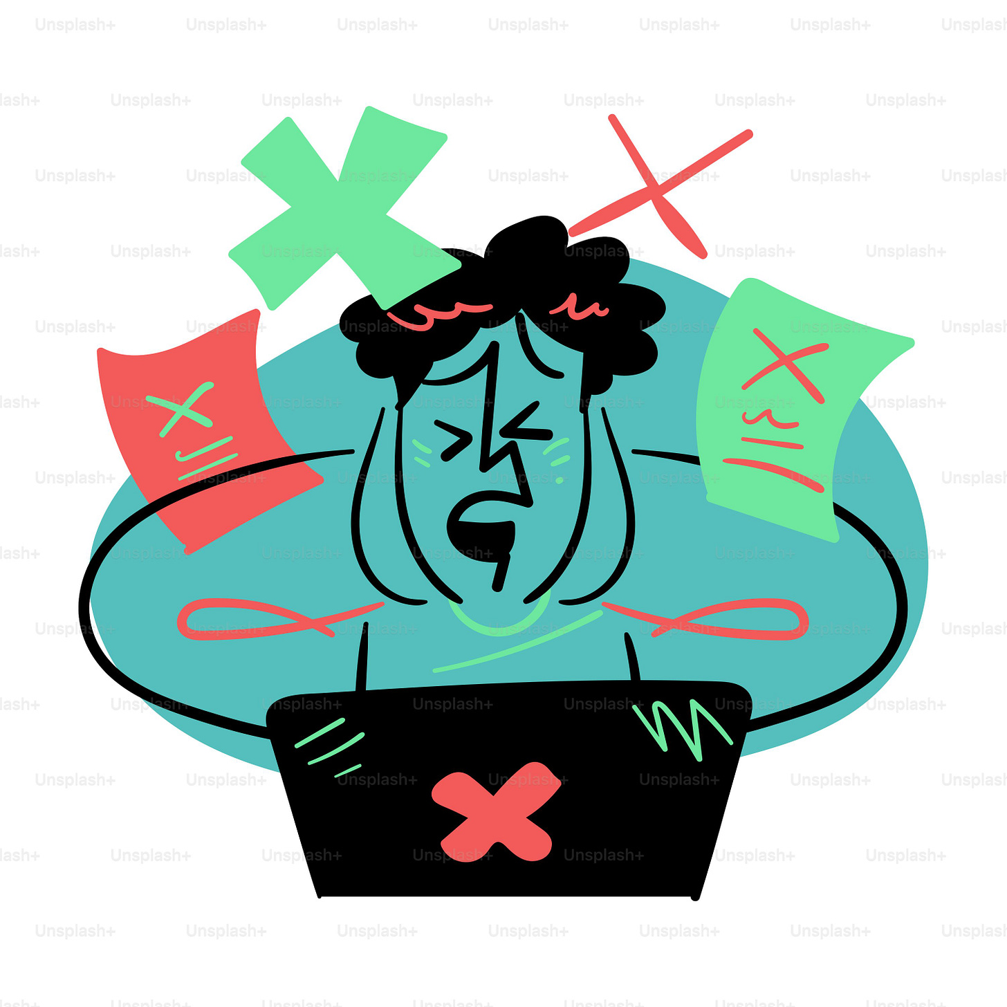 Failed tests and errors overwhelm a stressed person.