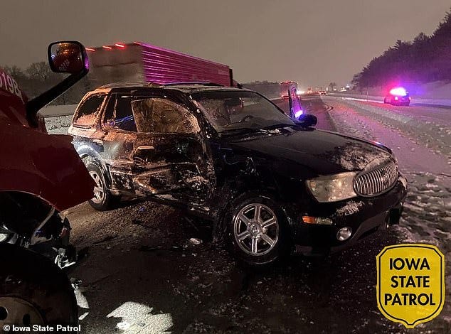 The devastating images shared by the agency show a Buick with the passenger side of it caved in