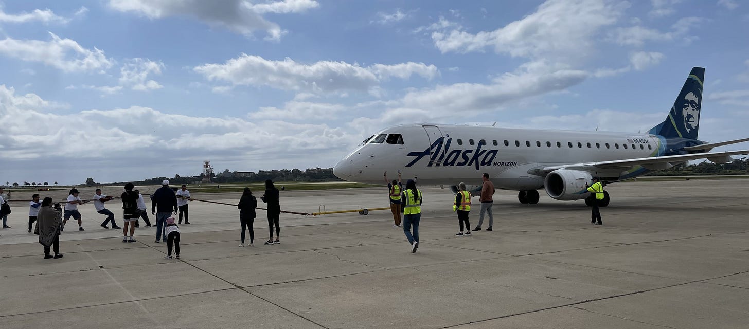 Alaska E175 at SBA for plane pulling fundraiser