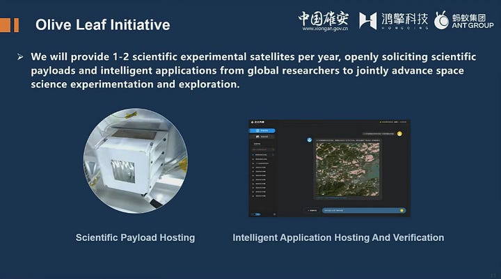 Slides from Zhejiang Lab and LandSpace HongQing Technology about the Olive Leaf Initiative.