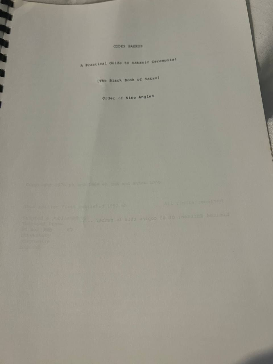 The 'Black Book of Satan' of the Order of Nine Angles: Text