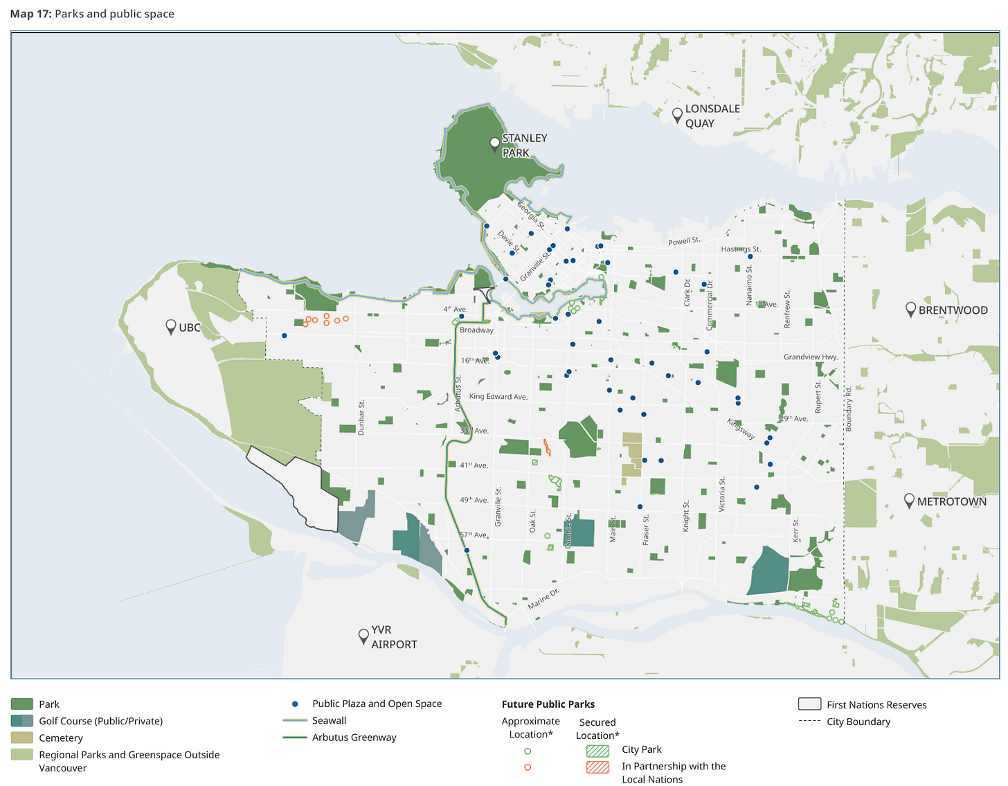 A map of the proposed new parts under Vancouver's draft ODP