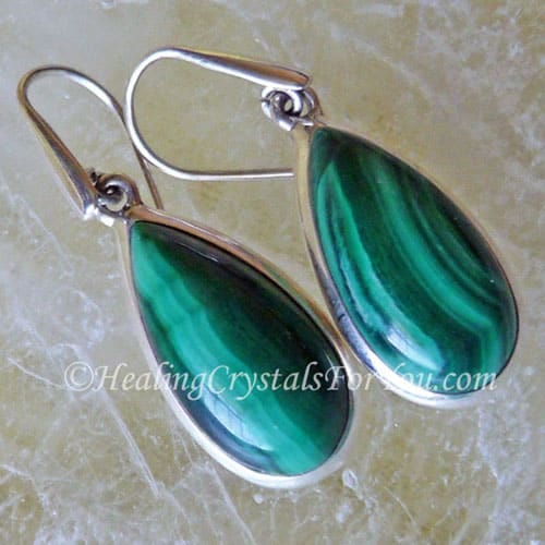 Malachite Earrings: beneficial stone to aid broken bones to heal.