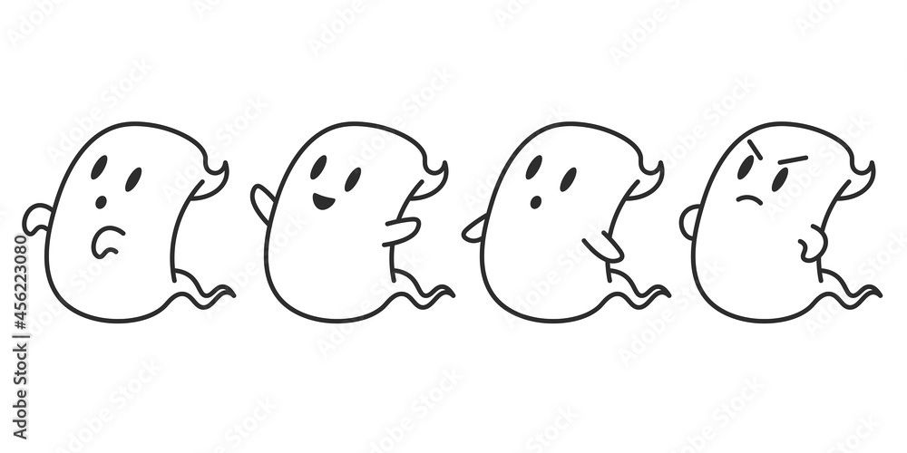 Coloring Book Cute Ghost - Amazing vector line art of a cute little ghost  suitable for background, design asset, halloween, children book, children  coloring book, clip art, and illustration in general Stock