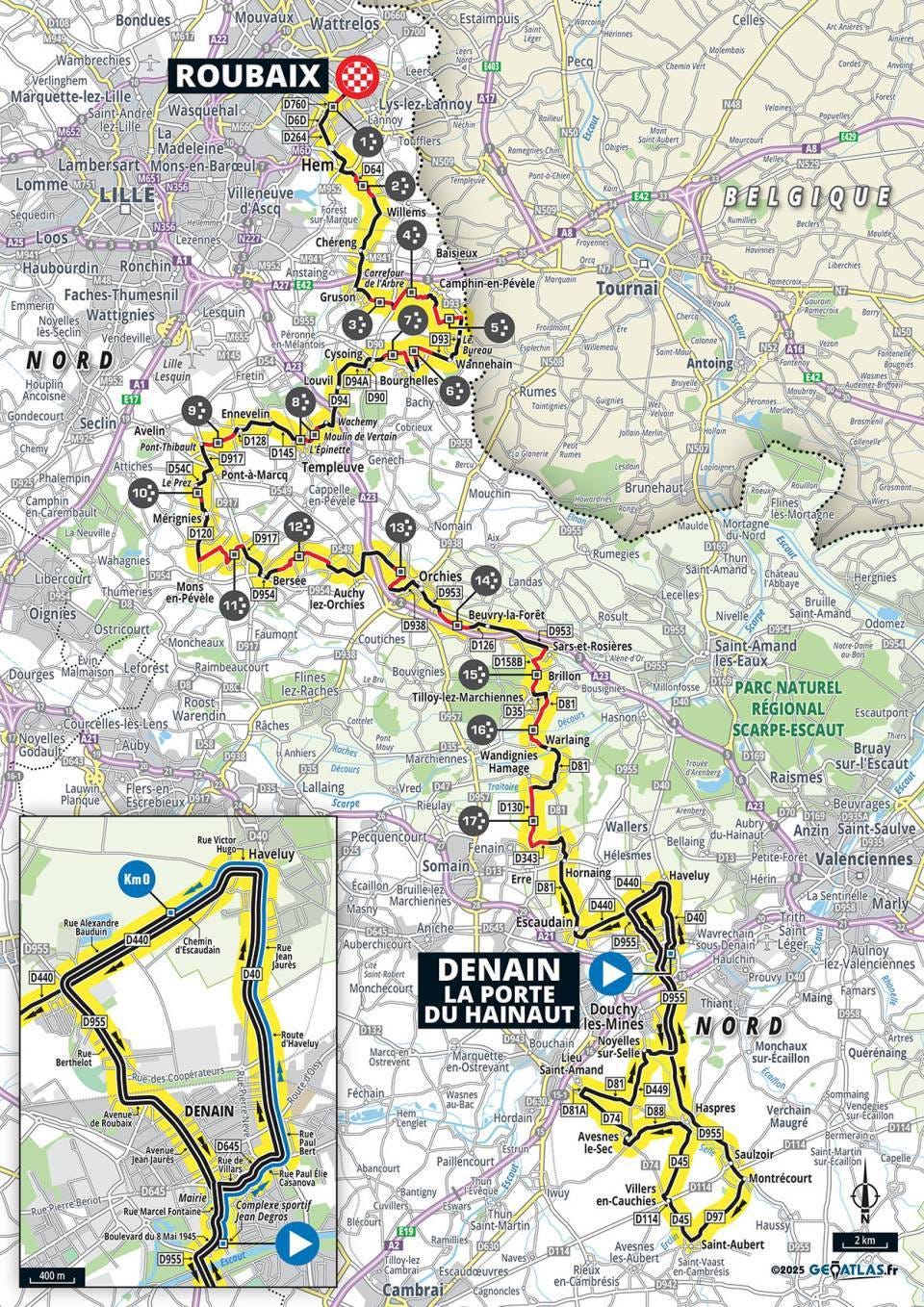 Paris-Roubaix Femmes Avec Zwift 2025 Race Map (Image Credit: Paris-Roubaix-femmes.fr)
