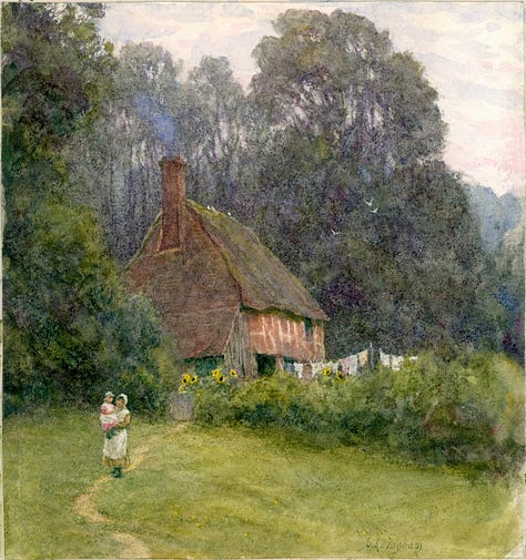 Cottage & Figures - Munstead Wood Gardens, Godalming, Surrey -Washing Day