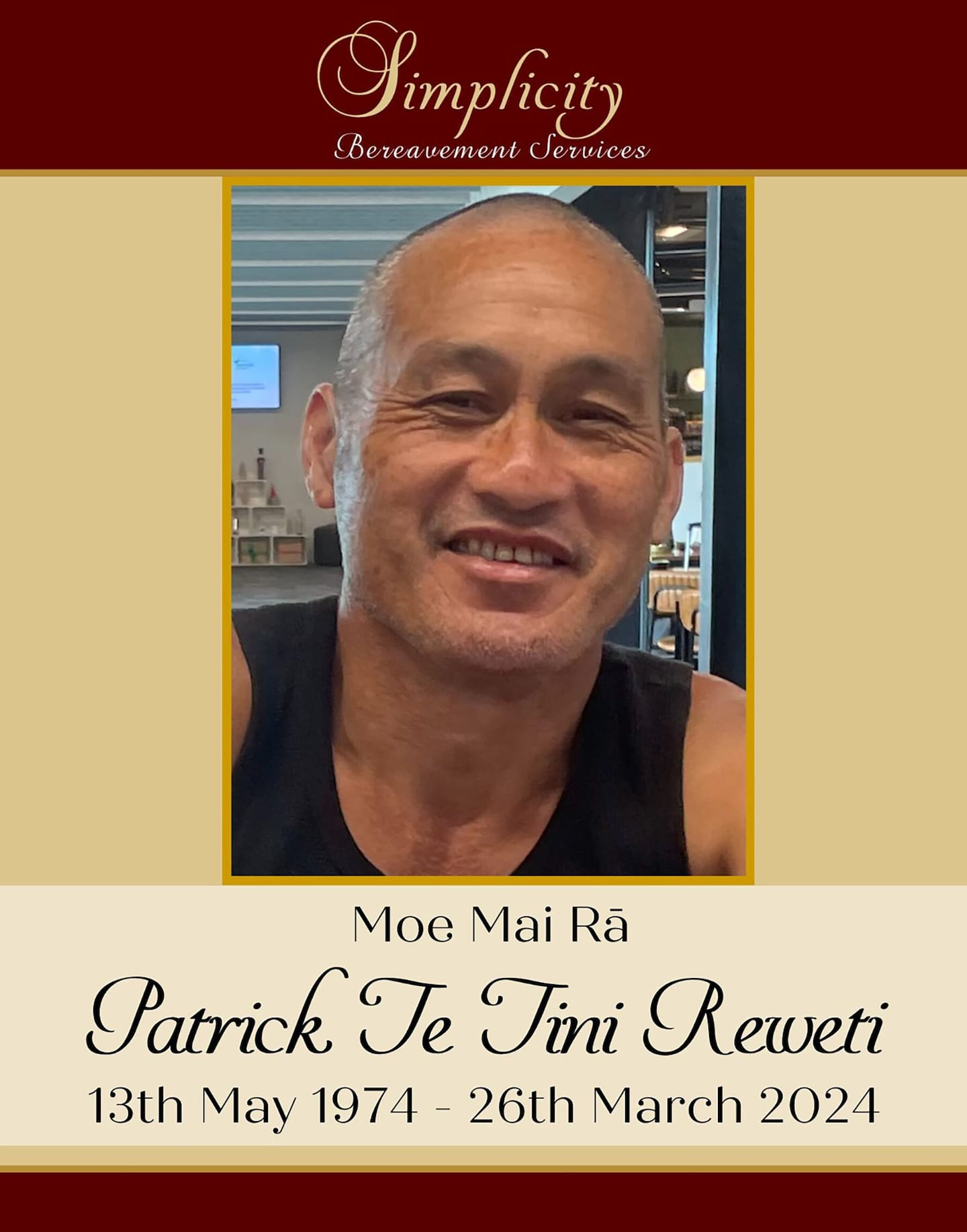 Patrick Te Tini Reweti was found dead in a burnt-out car in Flaxmere.