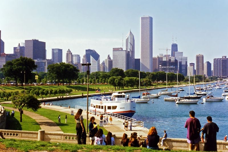 The stunning Chicago skyline as viewed from the Shedd Aquarium, July 1996. The stunning Chicago skyline as viewed from the Shedd Aquarium, July 1996.